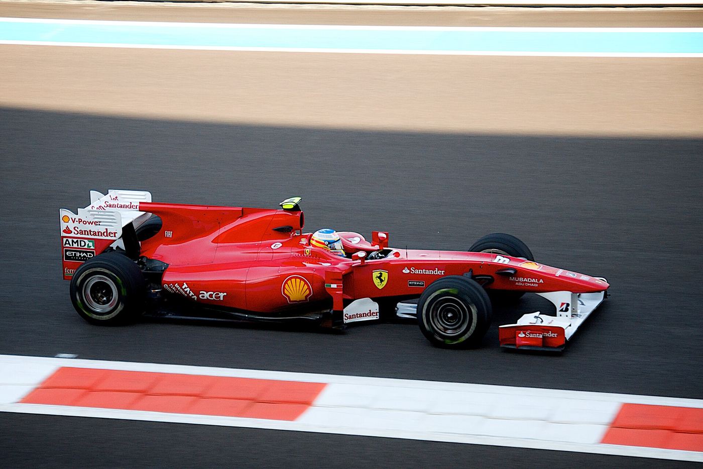 Fernando Alonso's Ferrari at the Yas Marina Circuit in 2010