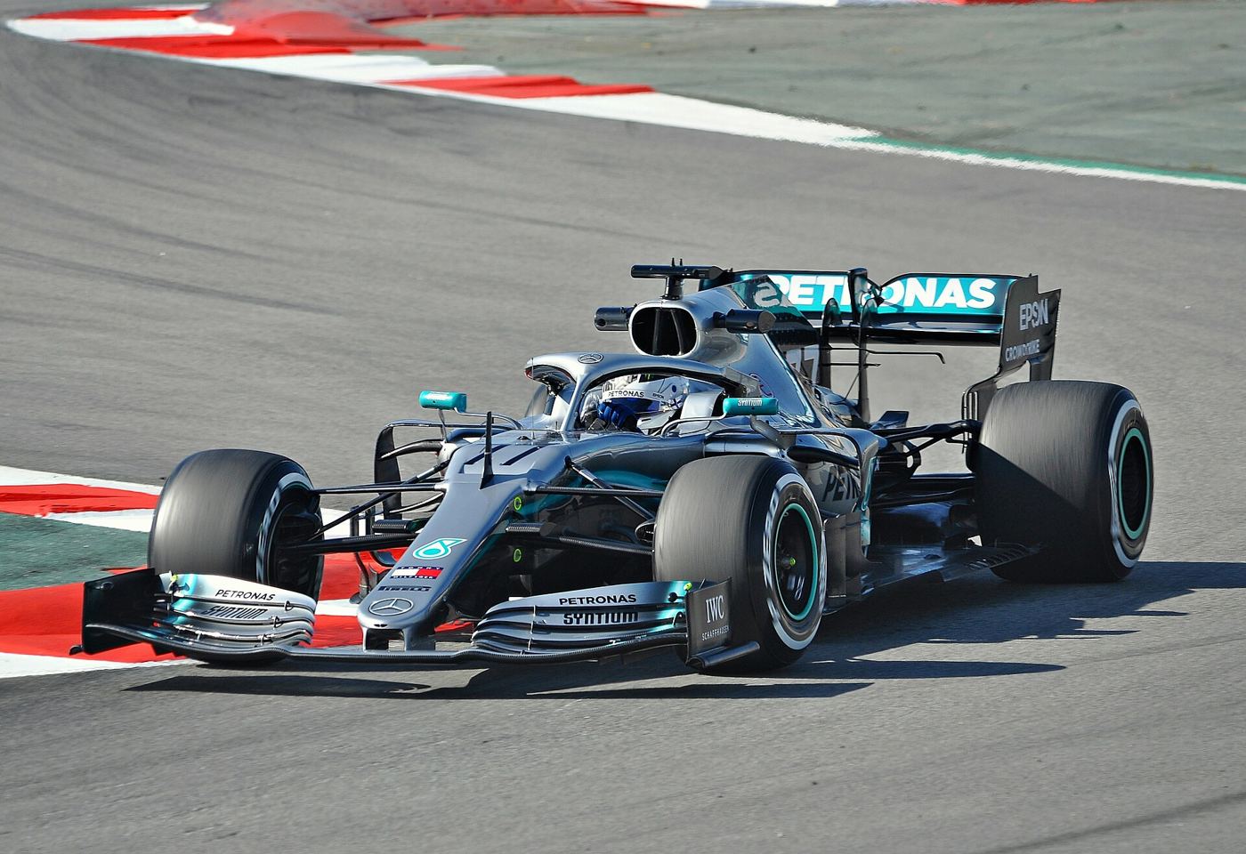 Valtteri Bottas driving the Mercedes W10 during pre-season testing in 2019