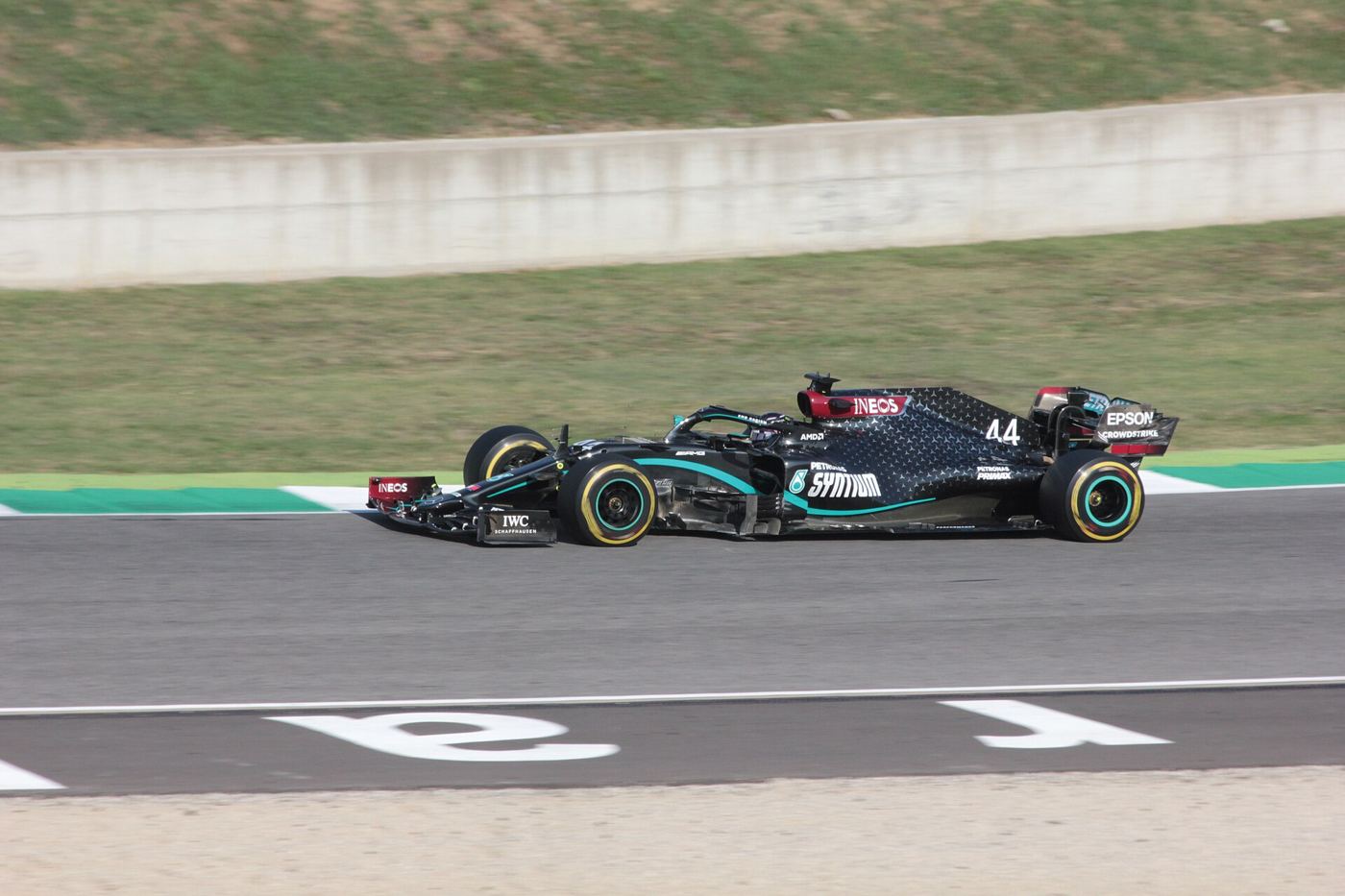Lewis Hamilton driving the Mercedes W11 at the 2020 Tuscan Grand Prix
