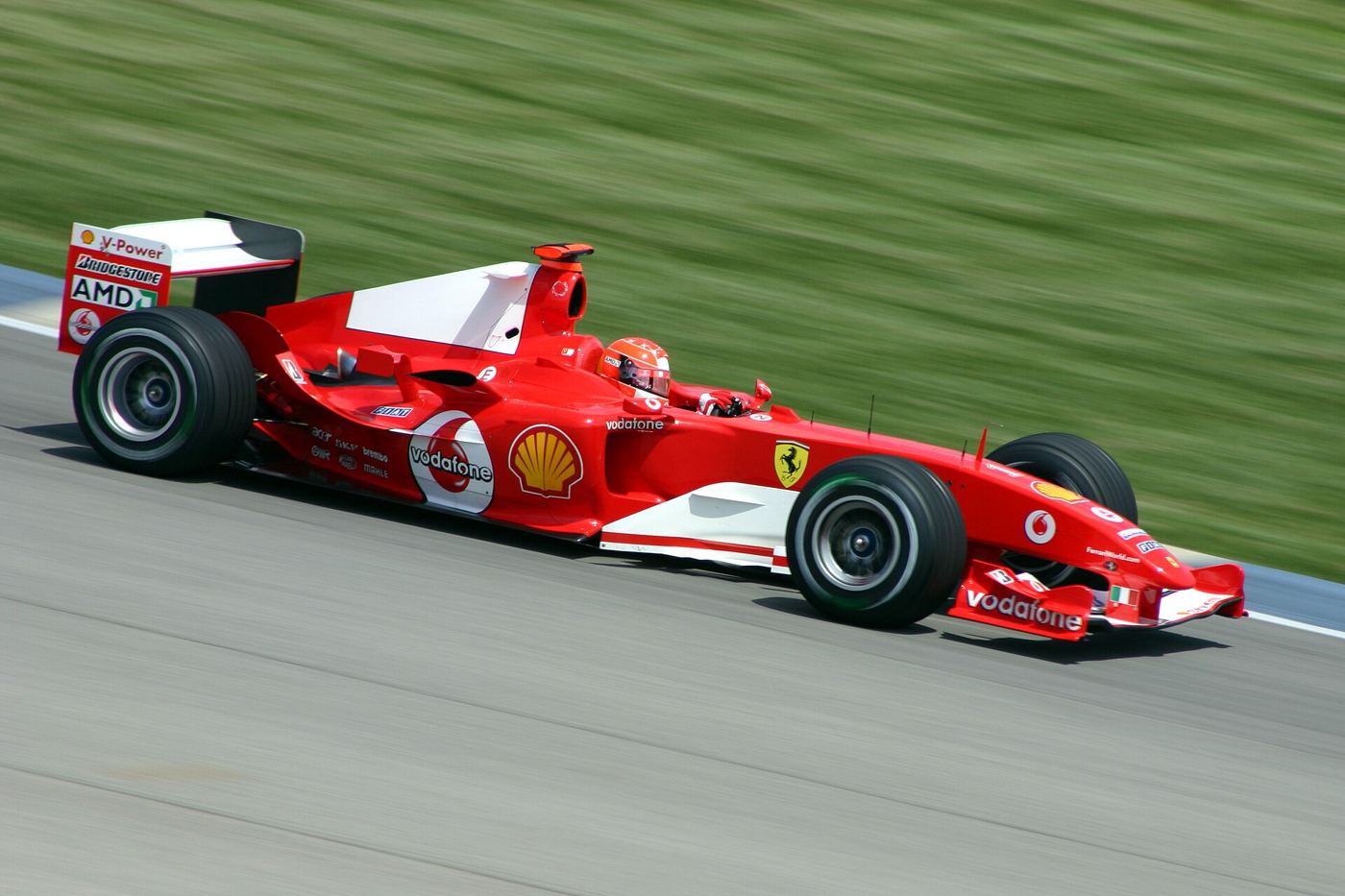 Michael Schumacher driving a Ferrari at the 2004 United States Grand Prix