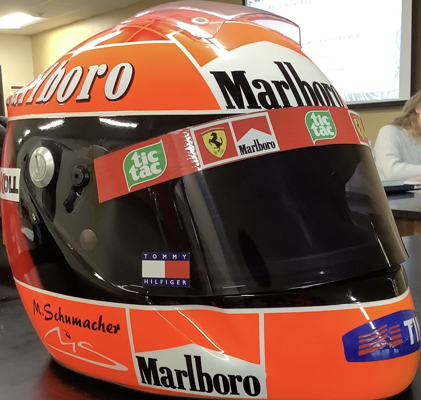 Michael Schumacher's red Ferrari helmet from 2001